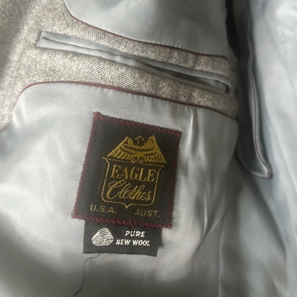 VTG Australia 100% Wool Eagles Clothes Two Button Blazer Chevron Gray Large - Picture 11 of 13